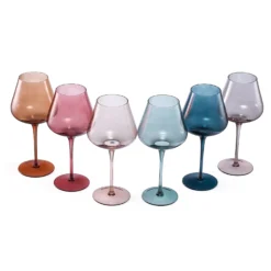 Colored Crystal Wine Glass Set Of 6, Gift For Hosting, Her, Wife, Mom Friend - Large 20 Oz Glasses, Unique Italian Style Tall Drinkware - Red & White, Dinner, Color Beautiful Glassware - (Pastel) 11 Colored Crystal Wine Glass Set Of 6, Gift For Hosting, Her, Wife, Mom Friend - Large 20 Oz Glasses, Unique Italian Style Tall Drinkware - Red & White, Dinner, Color Beautiful Glassware - (Pastel) -Refined Spirits Store MutedWineglassnewshapesetof6