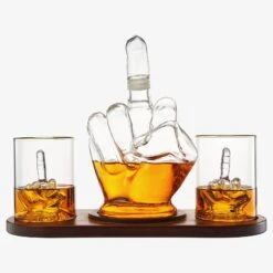 The Wine Savant Middle Finger Decanter Novelty Whiskey & Wine Decanter Set, Mahogany Wood, Funny Gift For That Someone You Love! Middle Finger Gift For Adults, Flip Off Gift, Funny Gifts, Gag Gift