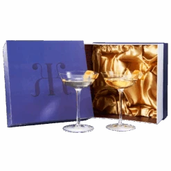 Vintage Crystal Coupe Glasses, Set Of 2, Clear Radiance - Champagne, Martini, Cocktails - Hand Blown Classy Glass -Timeless Art Deco Design - Durable Sparkling Cocktail Barware, Home Bar (8 OZ)