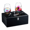 Painted STEMMLESS Wine Glass Box Set - Opener, Stopper, Drip Ring, Wine Pourer - 2 Glasses