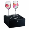 Painted STEMMED Wine Glass Box Set - Opener, Stopper, Drip Ring, Wine Pourer - 2 Glasses