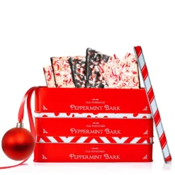 Handmade 3 Set Layered Original, Dark Chocolate & Salted Caramel Dark & White Chocolate Peppermint Bark - 3Lb Holiday Squares, Christmas & Winter Candy Sweets Gift Tin, Old Fashioned Treat
