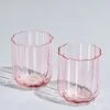 Flower Vintage Glass Stemless Highball - Set Of 2-13 Oz Colorful Cocktail, Wine, Water, Martini Glasses, Prosecco, Mimosa, Glasses Set, Bar Glassware Luster Glasses 4" X 3" (Pink)