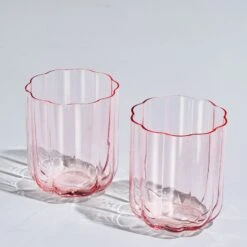 Flower Vintage Glass Stemless Highball - Set Of 2-13 Oz Colorful Cocktail, Wine, Water, Martini Glasses, Prosecco, Mimosa, Glasses Set, Bar Glassware Luster Glasses 4" X 3" (Pink)