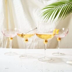 Colored Coupe Art Deco Glasses, Gold | Set Of 4 | 8 Oz Classic Cocktail Glassware For Champagne, Martini, Manhattan, Sidecar, Crystal Speakeasy Style Goblets Stems (Pink) 12 Colored Coupe Art Deco Glasses, Gold | Set Of 4 | 8 Oz Classic Cocktail Glassware For Champagne, Martini, Manhattan, Sidecar, Crystal Speakeasy Style Goblets Stems (Pink) -Refined Spirits Store Pink flower coupes set of 4 4 1