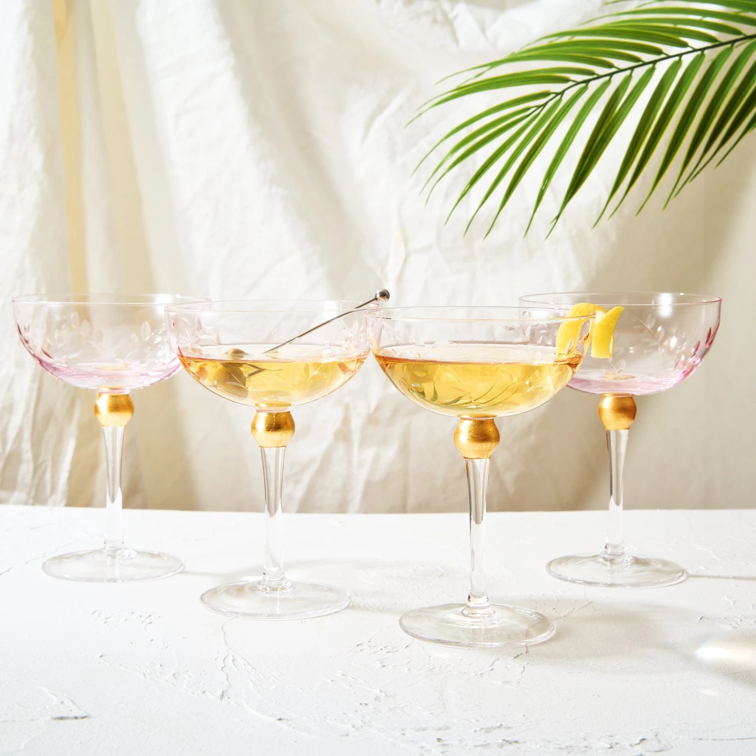 Colored Coupe Art Deco Glasses, Gold | Set Of 4 | 8 Oz Classic Cocktail Glassware For Champagne, Martini, Manhattan, Sidecar, Crystal Speakeasy Style Goblets Stems (Pink) 3 Colored Coupe Art Deco Glasses, Gold | Set Of 4 | 8 Oz Classic Cocktail Glassware For Champagne, Martini, Manhattan, Sidecar, Crystal Speakeasy Style Goblets Stems (Pink) - Image 3