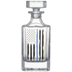 Police Tactical Blue Tattered American Flag Whiskey Decanter Gift Set | 730mL Decanter 2 Whiskey Glass | Law Enforcement Gift For Police Officer, Blue Rights, 2nd Amendment Gifts, PD Men, Dad, Him -Refined Spirits Store PoliceDecanterSet1 1