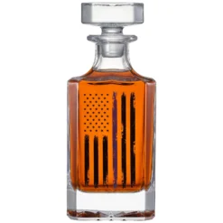 Police Tactical Blue Tattered American Flag Whiskey Decanter Gift Set | 730mL Decanter 2 Whiskey Glass | Law Enforcement Gift For Police Officer, Blue Rights, 2nd Amendment Gifts, PD Men, Dad, Him -Refined Spirits Store PoliceDecanterSet2 1