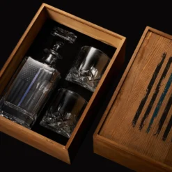 Police Tactical Blue Tattered American Flag Whiskey Decanter Gift Set | 730mL Decanter 2 Whiskey Glass | Law Enforcement Gift For Police Officer, Blue Rights, 2nd Amendment Gifts, PD Men, Dad, Him -Refined Spirits Store PoliceDecanterSet3 1