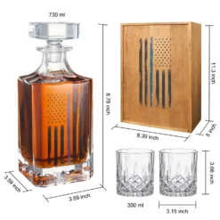 Police Tactical Blue Tattered American Flag Whiskey Decanter Gift Set | 730mL Decanter 2 Whiskey Glass | Law Enforcement Gift For Police Officer, Blue Rights, 2nd Amendment Gifts, PD Men, Dad, Him -Refined Spirits Store PoliceDecanterSet6 1