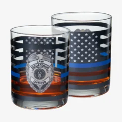 Police Whiskey Glasses | Set Of 2 | 12 OZ Old Fashioned Liquor Glasses, American Flag Blue Line Fire Fighter Glass - Show Support For Police Lives Matter, Policemen Gifts For Him, Dad, Boyfriend -Refined Spirits Store Policewhiskeyglasssetof23 2