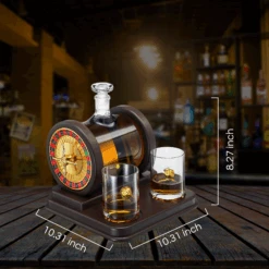 Casino Roulette Whiskey Decanter For Men, Husband, Him | 67.6 OZ Decanter With 2 X 10oz Dice Whiskey Glasses | Gold & Wood Gambling Slot Gift For Bourbon, Scotch, Liquor, Gifts For Dad, Guy, Christmas -Refined Spirits Store ProductDimension2 d597b98c 43d1 4db7 ad56 16bb540b1405