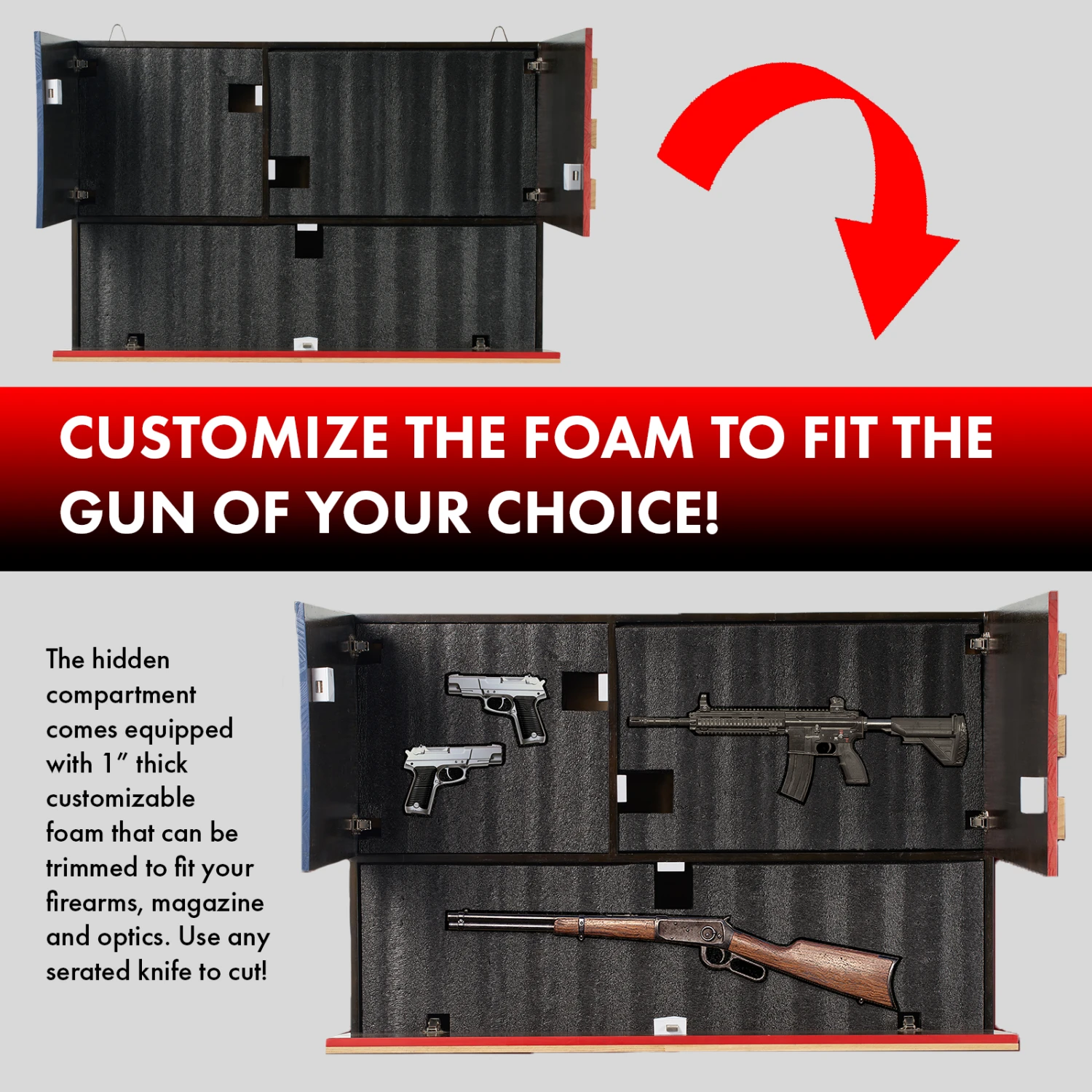 Tactical Rustic Hidden American Flag Gun Storage With Trap Door, Wall Storage | 35" X 22.5" | Firearm, Magazine And Knives Storage Easy Installation | Secure & Safe Compartment 4 Tactical Rustic Hidden American Flag Gun Storage With Trap Door, Wall Storage | 35" X 22.5" | Firearm, Magazine And Knives Storage Easy Installation | Secure & Safe Compartment - Image 4