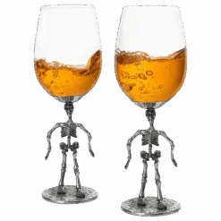 Stemmed Skeleton Wine Glass Set Of 2 By The Wine Savant - 12oz Skeleton Glasses 10" H, Goth Gifts, Skeleton Gifts, Skeleton Decor, Spooky Wine Gift Set, Perfect For Halloween Themed Parties