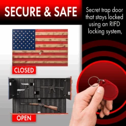 Tactical Rustic Hidden American Flag Gun Storage With Trap Door, Wall Storage | 35" X 22.5" | Firearm, Magazine And Knives Storage Easy Installation | Secure & Safe Compartment 7 Tactical Rustic Hidden American Flag Gun Storage With Trap Door, Wall Storage | 35" X 22.5" | Firearm, Magazine And Knives Storage Easy Installation | Secure & Safe Compartment -Refined Spirits Store RIFDlockinfo 3