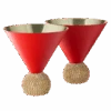 The Wine Savant Diamond Studded Martini Glasses Set Of 2 Matte Red & Gold Modern Cocktail Glass, Rhinestone Diamonds With Stemless Crystal Ball Base, Bar Or Party 10.5oz, Swarovski Style Crystals