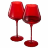 Crystal Christmas Holiday Red Colored Crystal Wine Glass Set Of 2, Gift For Hosting, Her, Wife, Mom Friend - Large 20 Oz Glasses, Unique Italian Style Tall Drinkware - Red & White, Color Glassware