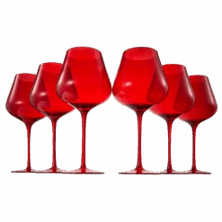 Colored Crystal Wine Glass Set Of 6, Gift For Hosting, Her, Wife, Mom Friend - Large 20 Oz Glasses, Unique Italian Style Tall Drinkware - Red & White, Dinner, Color Beautiful Glassware - (Bright Red)
