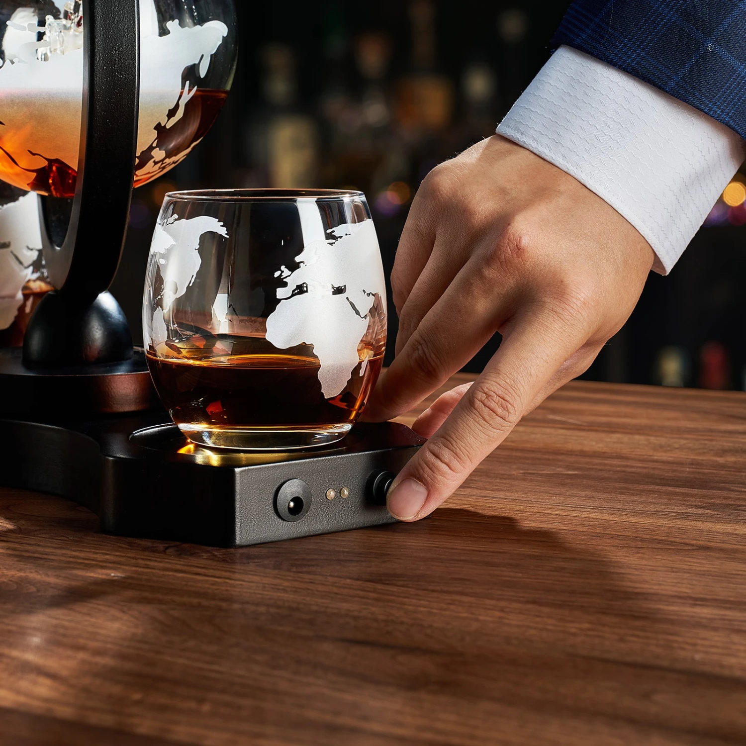 Rotating Whiskey Decanter Globe Set With 2 10OZ Etched Whiskey Glasses | 29 OZ | Moving Interactive World Globe, Gifts For Men Dad, Anniversary For Liquor Scotch Bourbon - Batteries NOT Included 6 Rotating Whiskey Decanter Globe Set With 2 10OZ Etched Whiskey Glasses | 29 OZ | Moving Interactive World Globe, Gifts For Men Dad, Anniversary For Liquor Scotch Bourbon - Batteries NOT Included - Image 6