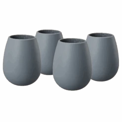 Unbreakable Silicone Stemless Wine Glassware | Set Of 4 | Reusable & Shatterproof Tumbler Drinkware For Wine, Water, Cocktails, Champagne Glass For Parties, Camping, Beaches, Boats - (Dark Grey)