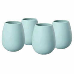 Unbreakable Silicone Stemless Wine Glassware | Set Of 4 | Reusable & Shatterproof Tumbler Drinkware For Wine, Water, Cocktails, Champagne Glass For Parties, Camping, Beaches, Boats - (Light Blue)