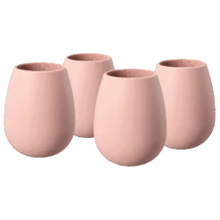 Unbreakable Silicone Stemless Wine Glassware | Set Of 4 | Reusable & Shatterproof Tumbler Drinkware For Wine, Water, Cocktails, Champagne Glass For Parties, Camping, Beaches, Boats - (Pink)