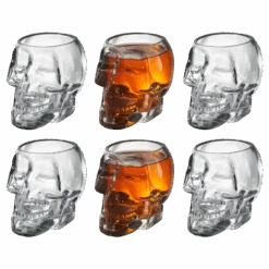 Skull Shot Glasses Set Of 6 By The Wine Savant - 3oz Skull Glasses 3" H - Goth Gifts, Skull Gifts, Skull Decor, Skeleton Decor, Skull Shaped Glasses, Perfect For Halloween Themed Parties!