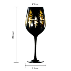 Crystal Winter Trees Black & Gold Stemmed Wine Glasses - Set Of 2 - Glass Colored Vibrant Black & Gold Etched Forest Tree Frosted Glass, Perfect For Parties Gifts For Him Her (14 OZ) -Refined Spirits Store T4060 2076stemmedgoldinsideblackoutsidesetof23 1 1