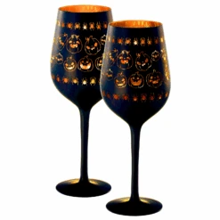 Crystal Halloween Stemmed Wine Glasses - Set Of 2 - Pumpkin Themed Vibrant Black & Gold Spooky Ghost Pattern Frosted Glass, Perfect For Themed Gothic Parties Trick Or Treat Gifts For Him Her (14 OZ) 8 Crystal Halloween Stemmed Wine Glasses - Set Of 2 - Pumpkin Themed Vibrant Black & Gold Spooky Ghost Pattern Frosted Glass, Perfect For Themed Gothic Parties Trick Or Treat Gifts For Him Her (14 OZ) -Refined Spirits Store T4060 2308 Blackoutsidegoldinsidewithghostpatternsetof21