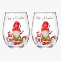 Stemless Christmas Gnome Wine Glass - SINGLE Red Green Cheer For Holiday Gift And Winter Season - 17 Oz Stemless Decorated Ornament Wine Tumblers For Holiday Season And Winter By GUTE - 4.7" H 9 Stemless Christmas Gnome Wine Glass - SINGLE Red Green Cheer For Holiday Gift And Winter Season - 17 Oz Stemless Decorated Ornament Wine Tumblers For Holiday Season And Winter By GUTE - 4.7" H -Refined Spirits Store T9238 8524 stemlesswinesantagnomewithpresentssingle2 1