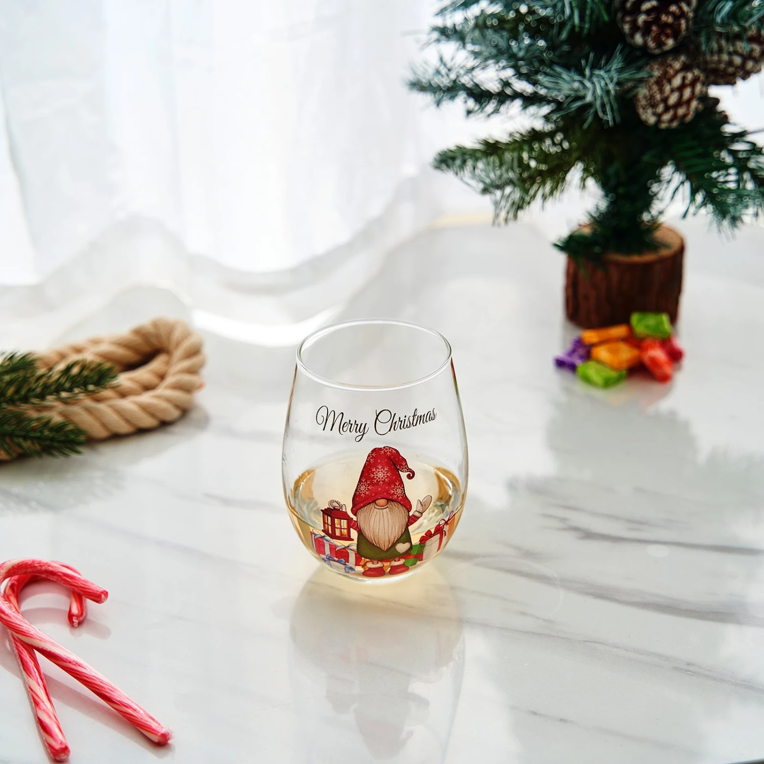 Stemless Christmas Gnome Wine Glass - SINGLE Red Green Cheer For Holiday Gift And Winter Season - 17 Oz Stemless Decorated Ornament Wine Tumblers For Holiday Season And Winter By GUTE - 4.7" H 3 Stemless Christmas Gnome Wine Glass - SINGLE Red Green Cheer For Holiday Gift And Winter Season - 17 Oz Stemless Decorated Ornament Wine Tumblers For Holiday Season And Winter By GUTE - 4.7" H - Image 3