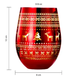 Crystal Christmas Tree Wine & Water Glasses - Set Of 2 - Holiday Themed Red & Gold Etched Winter Snow Wonderland Frosted Glass, Perfect Seasonal Parties, Gifts Him & Her Trees Décor - Stemless Trees -Refined Spirits Store T9238 M01 stemlesswineglassredoutsidegoldinsideSetof23 1