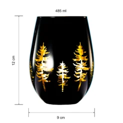 Crystal Holiday Winter Christmas Trees Black & Gold Stemless Wine Glasses - Set Of 2 - Glass Colored Vibrant Etched Forest Tree Frosted Glass, Perfect For Parties Gifts For Him Her Gift (14 OZ) -Refined Spirits Store T9238 M02StemlessGoldInsideBlackOutsideSetof23 1 1