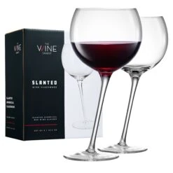 Tipsy Wine Glasses Set Of 2 - 15.5OZ Unique Tilted Stemless Wine Glasses For Red Or White Wine - Funny Novelty Drinkware For Parties, Bars, And Home Gift Idea - Lead-Free, Dishwasher Safe Glassware