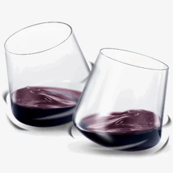 Rolling Un-Spillable Stemless Spinning Aerating Wine Glasses | Set Of 2 | Spill-Proof Aerating Wine Glass, No Stem Tilted Glassware For Whiskey, Champagne, Cocktail, Water, Gift For Her, Him 13.5OZ