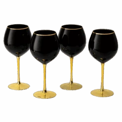 The Wine Savant Set Of 4 Black Wine Glasses Gold Stemmed 14 Oz Gold Rim Wine Glasses, Black Colored Wine Glasses Luxury Wine Glassware Wine Tasting, Wedding Gift, Anniversary, Birthday