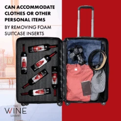 Wine Bottle Suitcase | Holds 12 Standard 750 ML Size Bottles | Universal Airplane Luggage Case, TSA Approved Wheeled Bag For Professionals And Consumers, Gift For Wine Lovers & Connoisseurs (28 IN) -Refined Spirits Store Untitled 112winebottleinfo 2 4