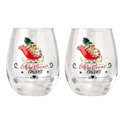 Crystal Christmas Santa's Sleigh Wine & Water Glasses - Set Of 2, 17.5oz - Xmas Diamond Merry Christmas Santa Holiday Festive Theme Stemless Glass - New Year Holiday Gifts For Men Women Friend Family