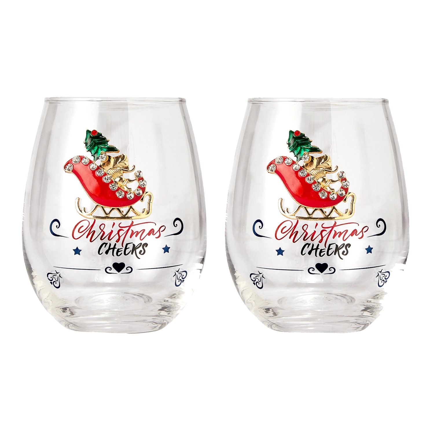 Crystal Christmas Santa's Sleigh Wine & Water Glasses - Set Of 2, 17.5oz - Xmas Diamond Merry Christmas Santa Holiday Festive Theme Stemless Glass - New Year Holiday Gifts For Men Women Friend Family 1 Crystal Christmas Santa's Sleigh Wine & Water Glasses - Set Of 2, 17.5oz - Xmas Diamond Merry Christmas Santa Holiday Festive Theme Stemless Glass - New Year Holiday Gifts For Men Women Friend Family