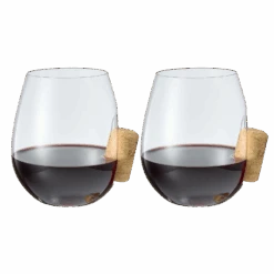 Corked Stemless Wine Glasses | Set Of 2 | Stuck In The Glass Wine Cork Cocktail Glassware, Enthusiast Gift, Artisanal Crystal Glassware - Gift Idea For Him, Her, Wine Lover, Housewarming (19.6 OZ)