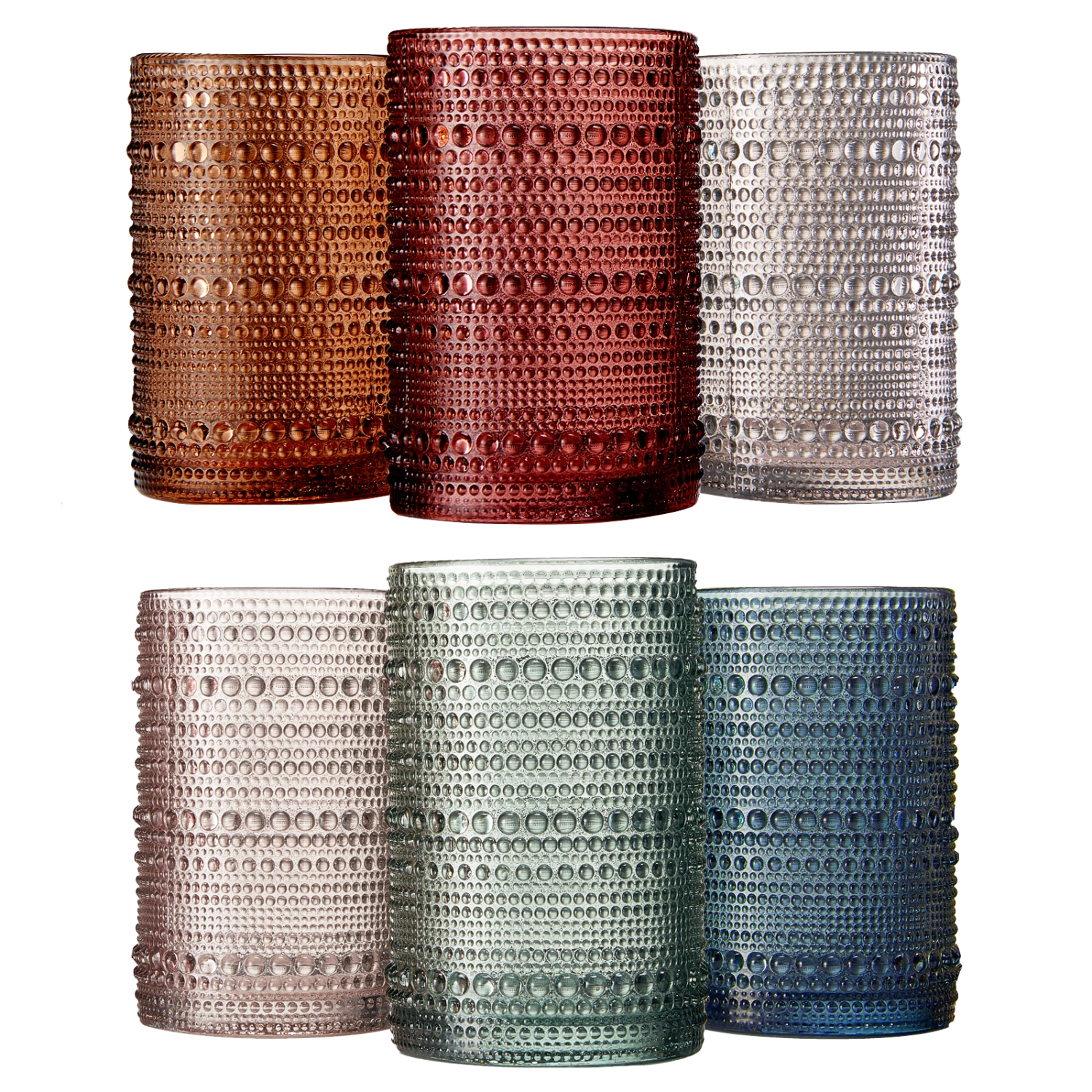 Beaded Highball Drinking Glasses | Set Of 6 | Muted Color, Vintage Hobnail 14 OZ Muted Bubble Design Whiskey Glassware, Old-Fashioned, Embossed Design Glass For Water, Wine, Cocktail HAND WASH ONLY 1 Beaded Highball Drinking Glasses | Set Of 6 | Muted Color, Vintage Hobnail 14 OZ Muted Bubble Design Whiskey Glassware, Old-Fashioned, Embossed Design Glass For Water, Wine, Cocktail HAND WASH ONLY