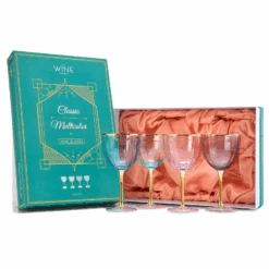 Art Deco Colored Crystal Wine Glass Set Of 4, Large 18oz Stemmed Glasses Vibrant Vintage Glasses For White & Red, Water, Margarita Glasses, Gift Idea, Color Glassware - Gilded Rim And Gold Stem -Refined Spirits Store Untitled 1 28