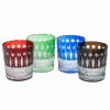 The Wine Savant Crystal Italian Multicolor Design Cups -Set Of 4 Whiskey Glasses 8oz 3.5" H Bohemian Venetian Italian Style Red, Blue, Green, Black Glasses, For Dinner Parties, Bars & Weddings