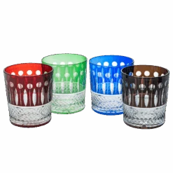 The Wine Savant Crystal Italian Multicolor Design Cups -Set Of 4 Whiskey Glasses 8oz 3.5" H Bohemian Venetian Italian Style Red, Blue, Green, Black Glasses, For Dinner Parties, Bars & Weddings
