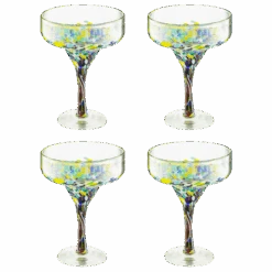 The Wine Savant Mexican Design Hand Blown Margarita Glass – Set Of 4 Luxury Hand Blown Confetti Margarita Glasses (16 Oz) (Confetti Margarita Glasses)