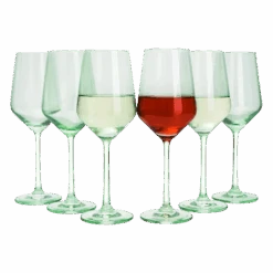 Green Colored Wine Glass Set, 12oz Glasses Set Of 6 - Wedding Mint Green, Gift, Baby Shower Gender Reveal Decor Baby Unique Italian Style Tall Stemmed For White & Red Wine Elegant Glassware Color