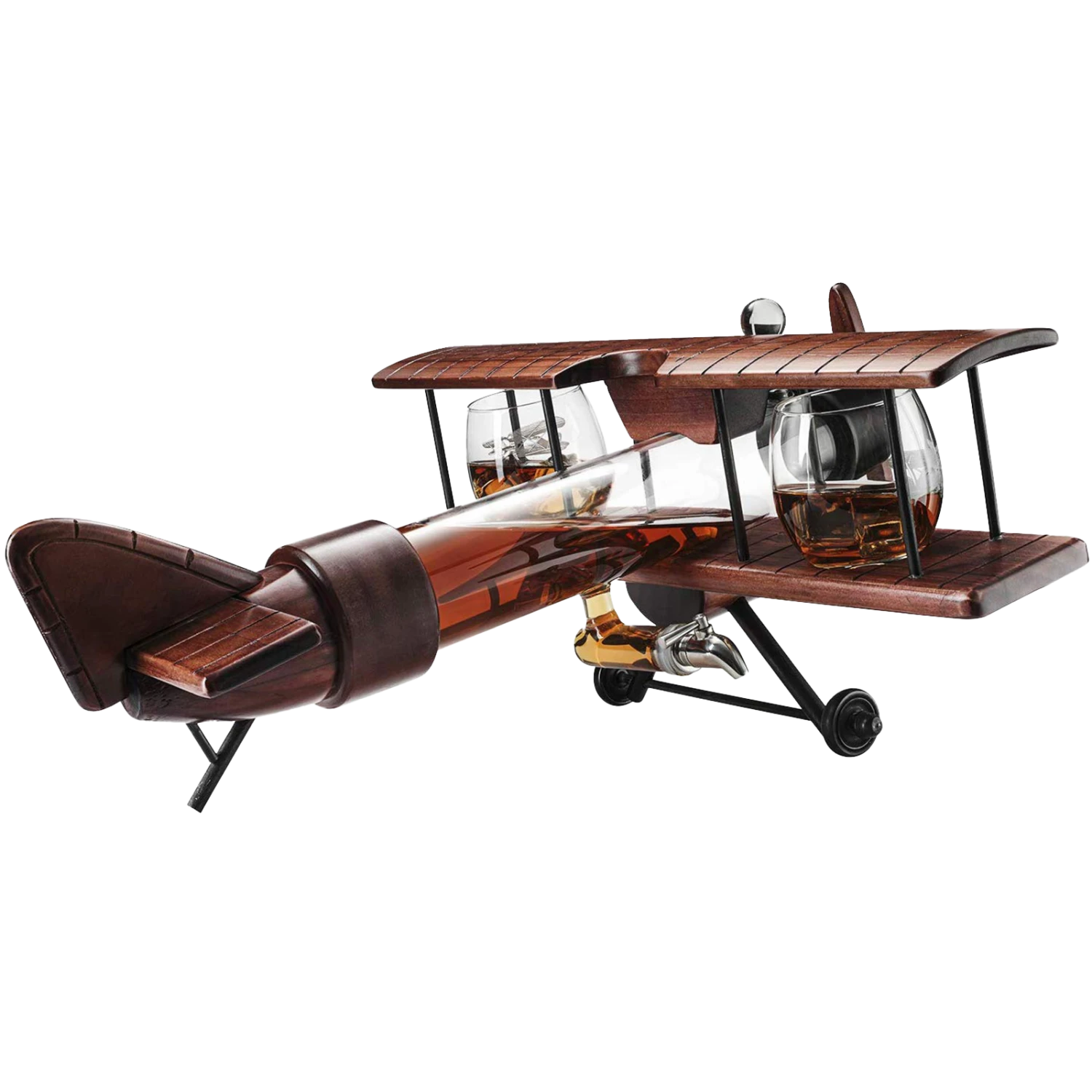 Whiskey & Wine Decanter Airplane Set And Glasses Antique Wood Airplane - The Wine Savant Whiskey Gift Set And 2 Airplane Glasses, Pilot Gift Moving Parts- Alcohol Related Gift, BAR DECOR Large 21" 2 Whiskey & Wine Decanter Airplane Set And Glasses Antique Wood Airplane - The Wine Savant Whiskey Gift Set And 2 Airplane Glasses, Pilot Gift Moving Parts- Alcohol Related Gift, BAR DECOR Large 21" - Image 2