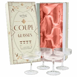 Ribbed Coupe Cocktail Glasses 8 Oz | Set Of 4 | Classic Manhattan Glasses For Cocktails, Champagne Coupe, Ripple Coupe Glasses, Art Deco Gatsby Vintage, Crystal With Stems (Clear)