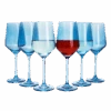 Colored Wine Glass Set, 12oz Glasses Set Of 6 Baby Shower Gender Reveal Boy Or Girl Decor Baby Announcement Unique Italian Style Tall Stemmed For White & Red Wine Elegant Glassware (Cobalt Blue)