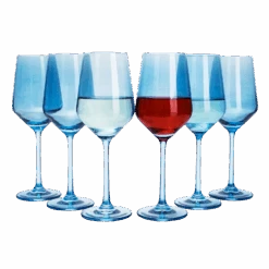 Colored Wine Glass Set, 12oz Glasses Set Of 6 Baby Shower Gender Reveal Boy Or Girl Decor Baby Announcement Unique Italian Style Tall Stemmed For White & Red Wine Elegant Glassware (Cobalt Blue)